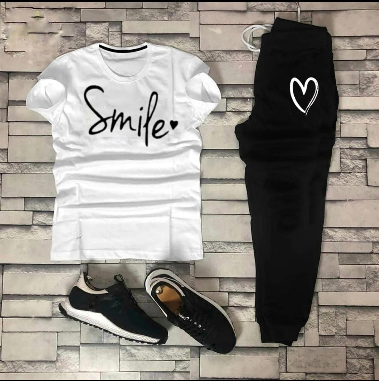 STYLISH SMILE HEART Tag Printed Summer Tracksuit For Women & Girls Tee-shirt with trousers New Design Round Neck Half Sleeves T Shirts Top Quality Gym Wear/Casual and comfortable Pair T-Shirt and Trouser image 5