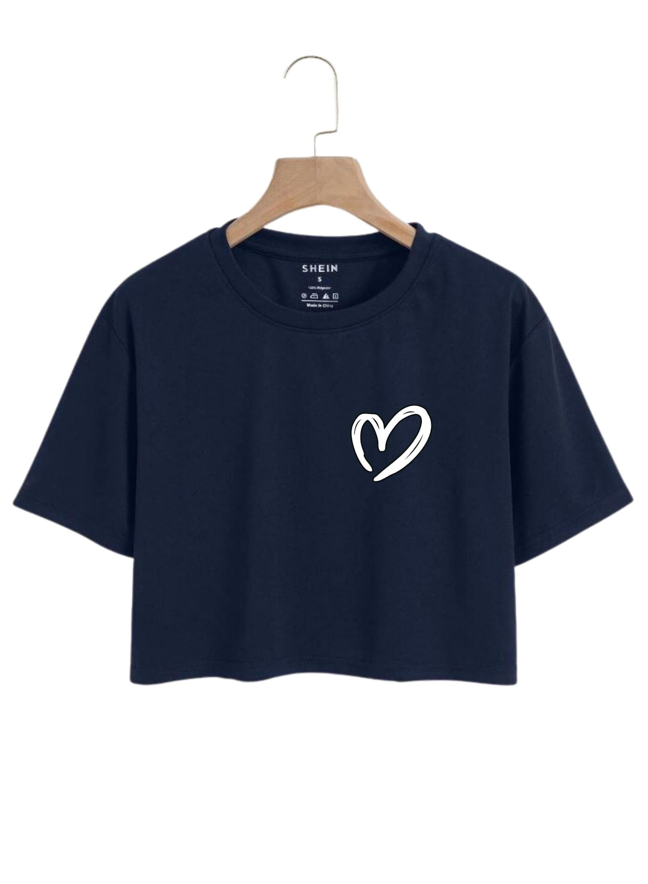 New Graphic Heart Logo Print Crop Top Round Neck Half Sleeves Casual Printed Cotton Crop T Shirt For Girls Women And Ladies image 7