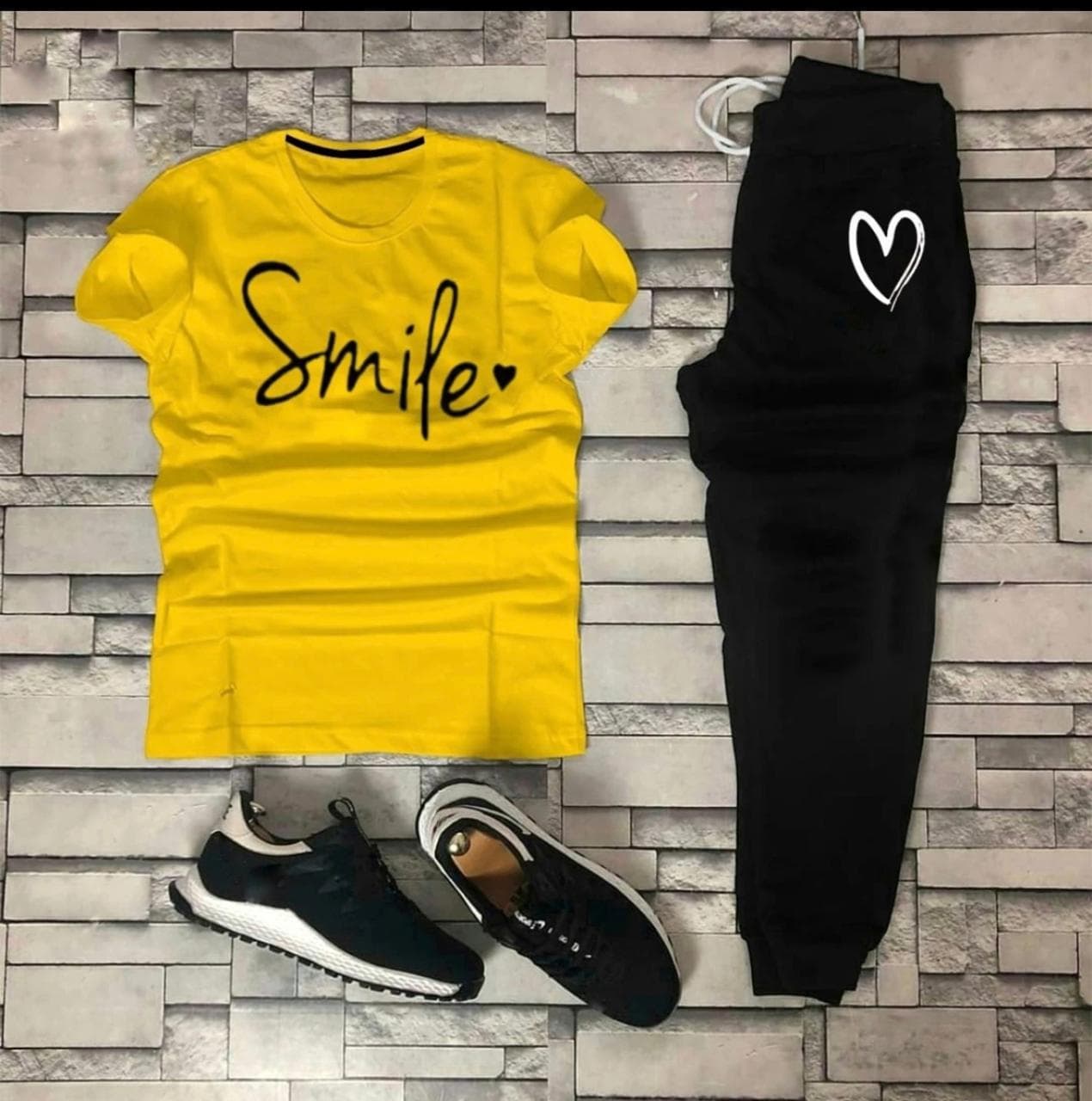 STYLISH SMILE HEART Tag Printed Summer Tracksuit For Women & Girls Tee-shirt with trousers New Design Round Neck Half Sleeves T Shirts Top Quality Gym Wear/Casual and comfortable Pair T-Shirt and Trouser image 6
