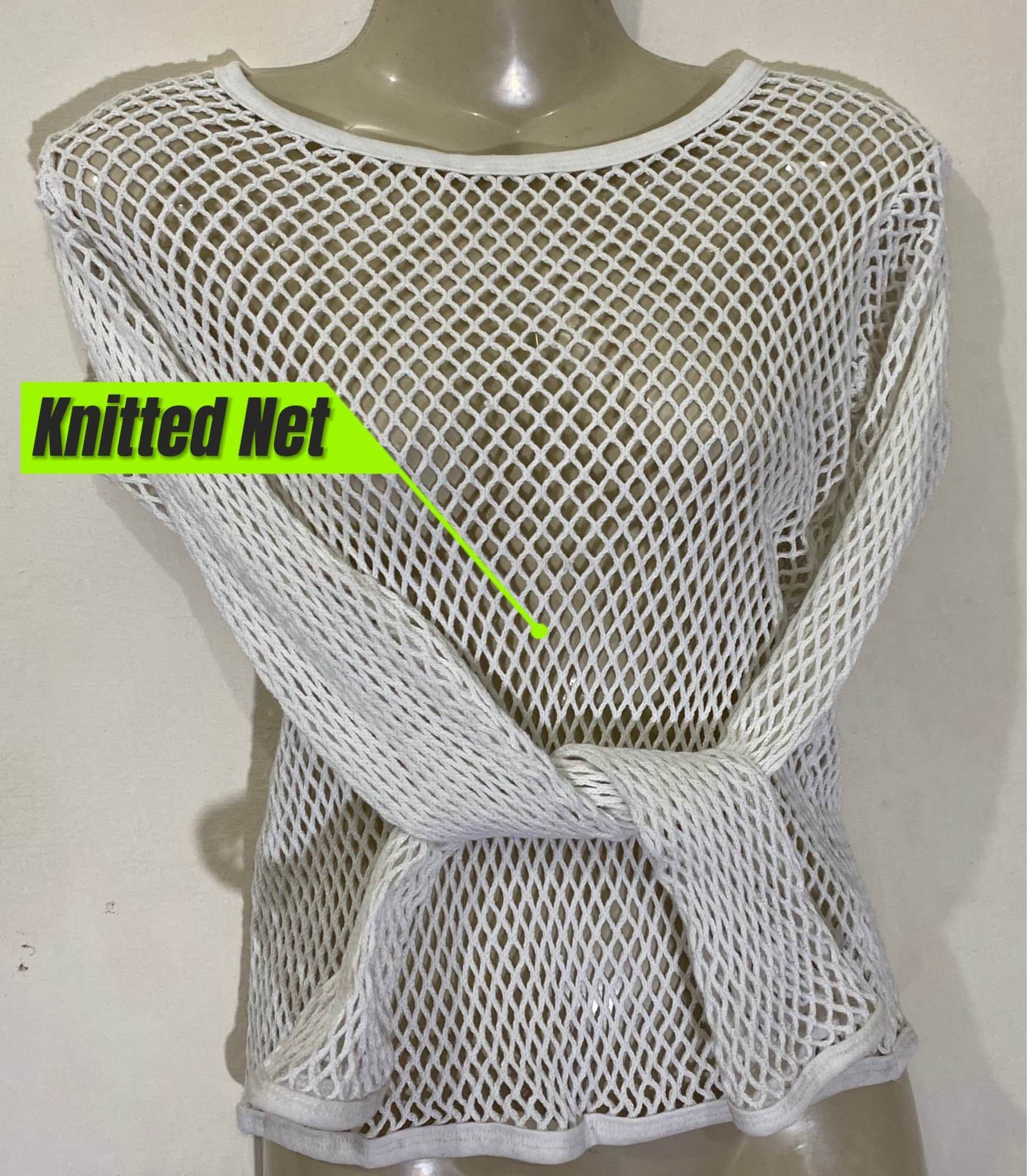 Knitted Fishnet Pure white Colour Long Sleeves Tanktop Shirt | Girls | Women | Shirt image 4