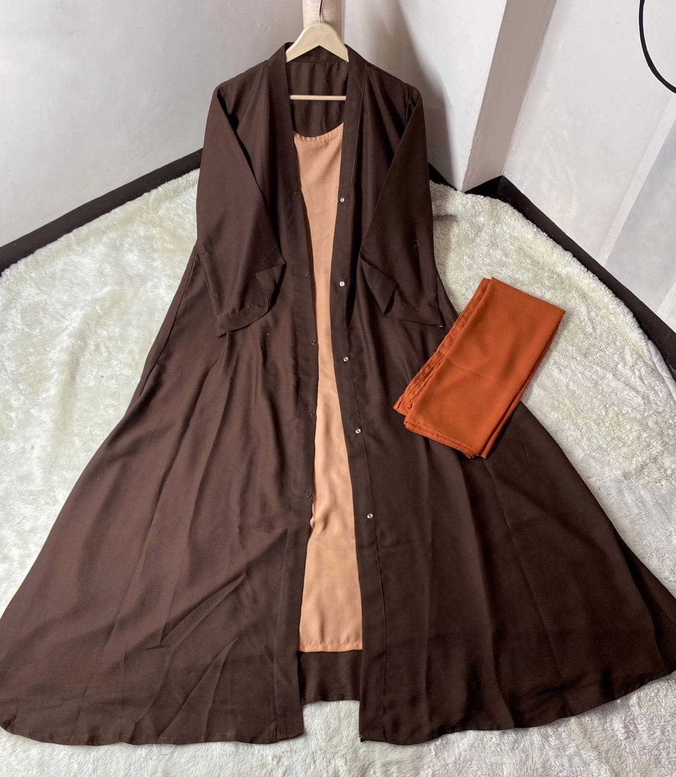 Abaya For Girls New Design 2025 Stylish Chocolaty Abaya With Inner Attached Double China Georgette Fabric Abaya & Stoller Fashion Traditional Abaya Burkha For Women And Girls Easy to Wear Comfortable Design image 4