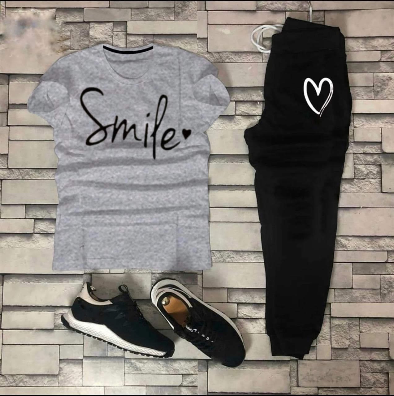 STYLISH SMILE HEART Tag Printed Summer Tracksuit For Women & Girls Tee-shirt with trousers New Design Round Neck Half Sleeves T Shirts Top Quality Gym Wear/Casual and comfortable Pair T-Shirt and Trouser image 4