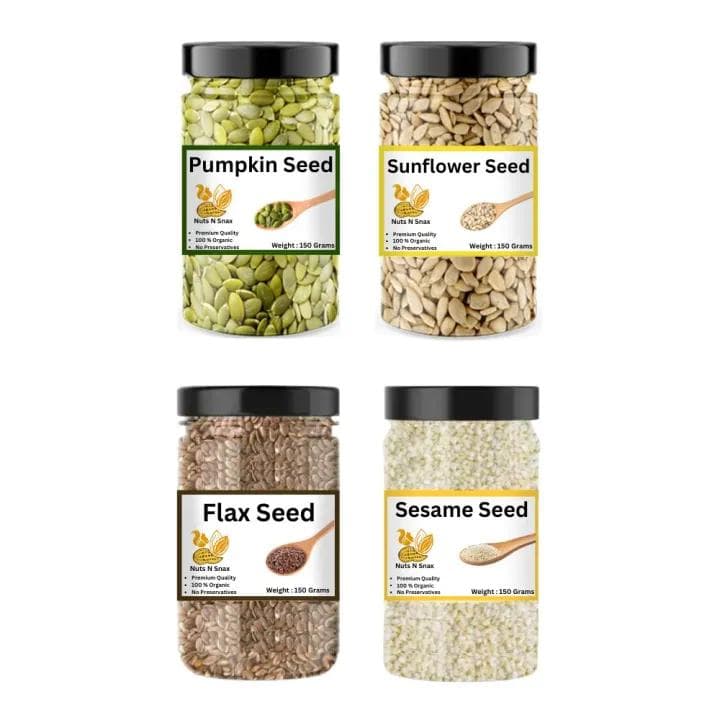 Seed Cycle For PCOS Kit 150 grams each | Imported | Premium Quality | Flax | Pumpkin | Sesame | Sunflower By Nuts N Snax image 1