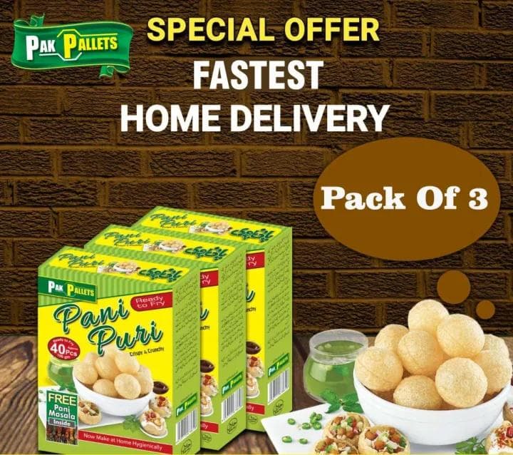Pack of 3 Pani Puri, Ready to fry Pani Puri, Spicy Gol Gappay, Homemade pani puris, Gol gappay with free pani masala, single box has almost 40 pallets image 1