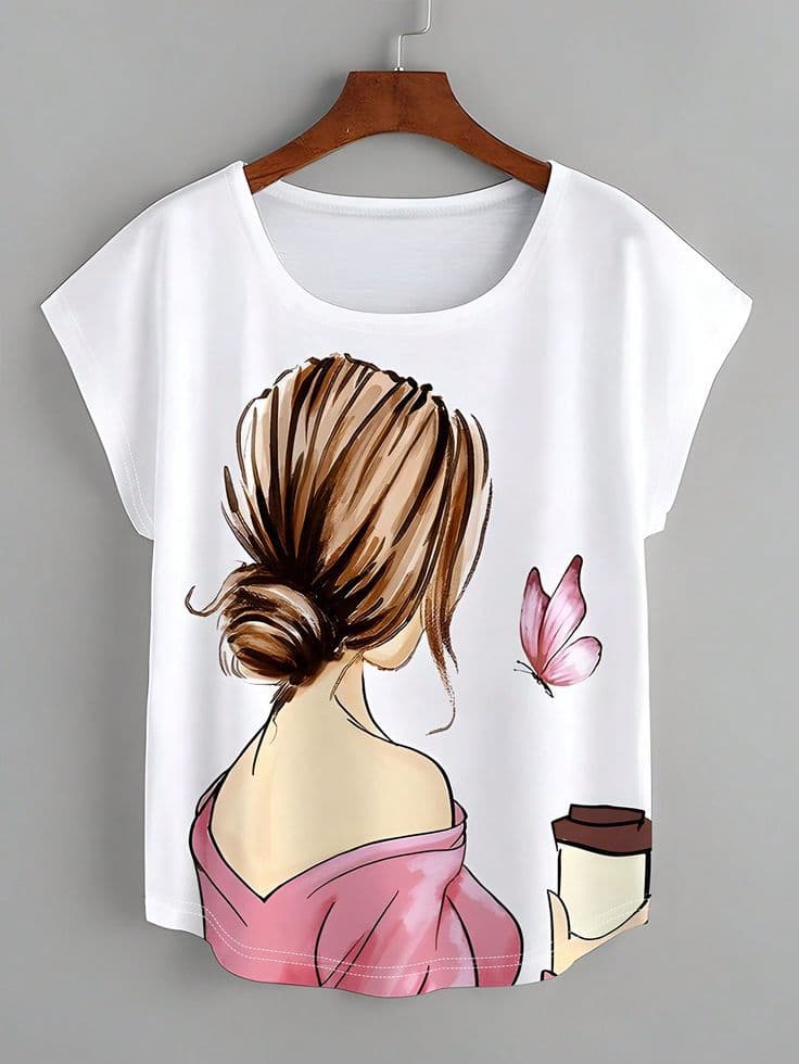 Fashion Garments House Beautiful Printed White Tshirts For Girls / T Shirts For Girls / T-Shirts For Girls / Tshirt For Girls / T Shirt For Girls / T-Shirt For Girls / Girls T Shirt / Tshirts For Women / Women Tshirts - Mar 2025 image 3