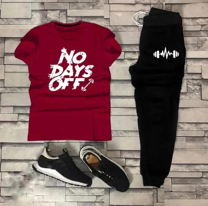 Trendy NO DAYS OFF Tag Printed Summer Tracksuit For Men & Boys Tee-shirt with trousers New Design Round Neck Half Sleeves T Shirts Top Quality Gym Wear/Casual and comfortable Pair T-Shirt and Trouser image 1