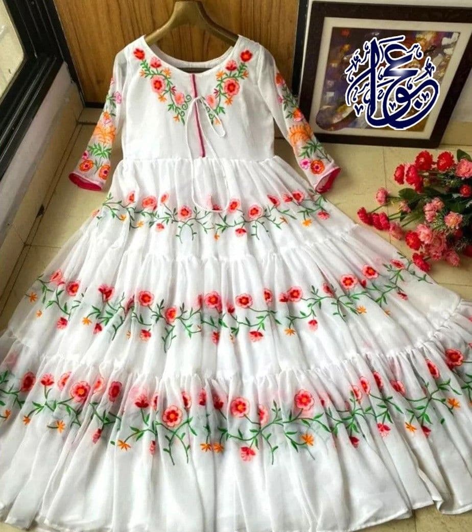 Stylish Flower Embroidered Chiffon Maxi Full Flair (Only Maxi) Paty Wear Maxi Dresses For Women image 3