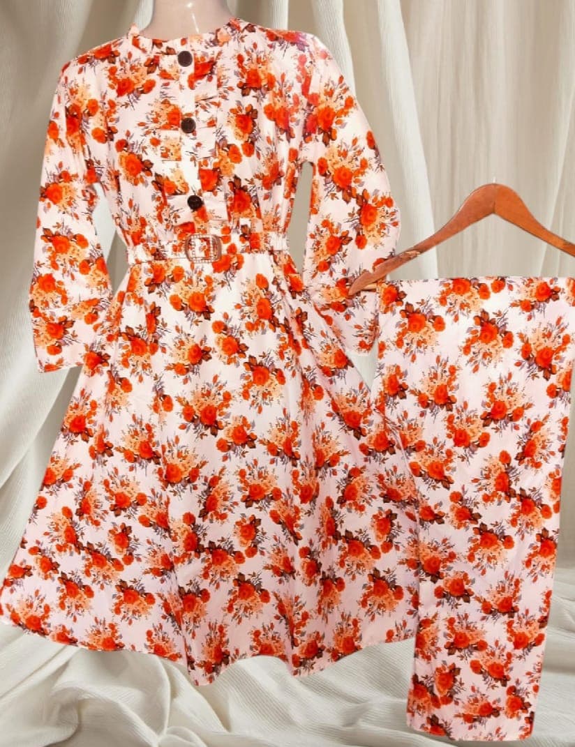 Zebaish Stitched Printed 3PC Maxi Dress for Women – Stylish Long Dress for Girls – Stitched 3-Piece Suit for Women – Trendy Dresses for Girls & Ladies image 2