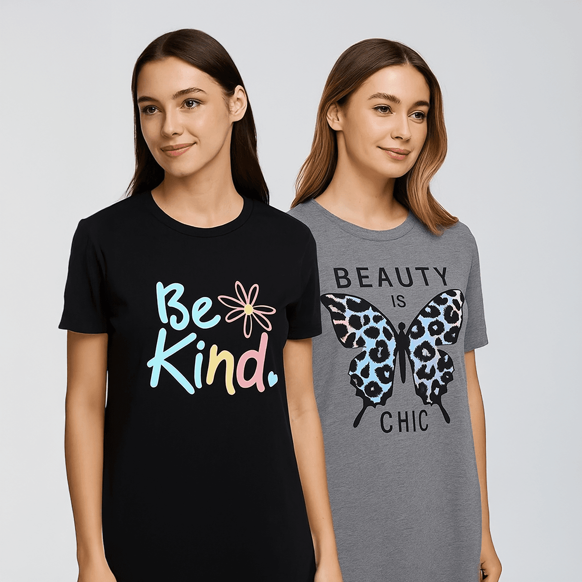 Aua n Co Pack of 2 Long Printed T-Shirt For Women and girls image 1