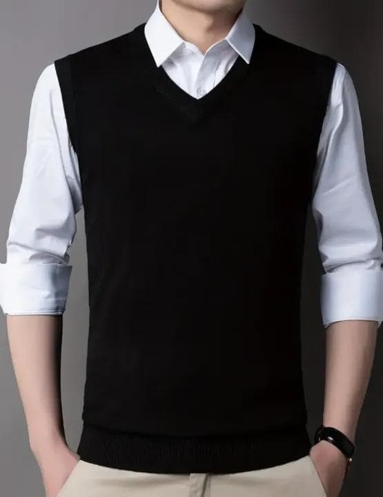 Black sleeveless sweater for men image 1