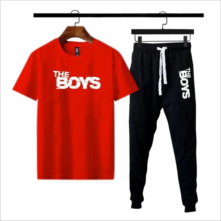 Black The boys printed summer tracksuit for men round neck half sleeves tshirt&trouser for men& boys best article of summer collection - T shirt for Men - Trouser for Men image 1
