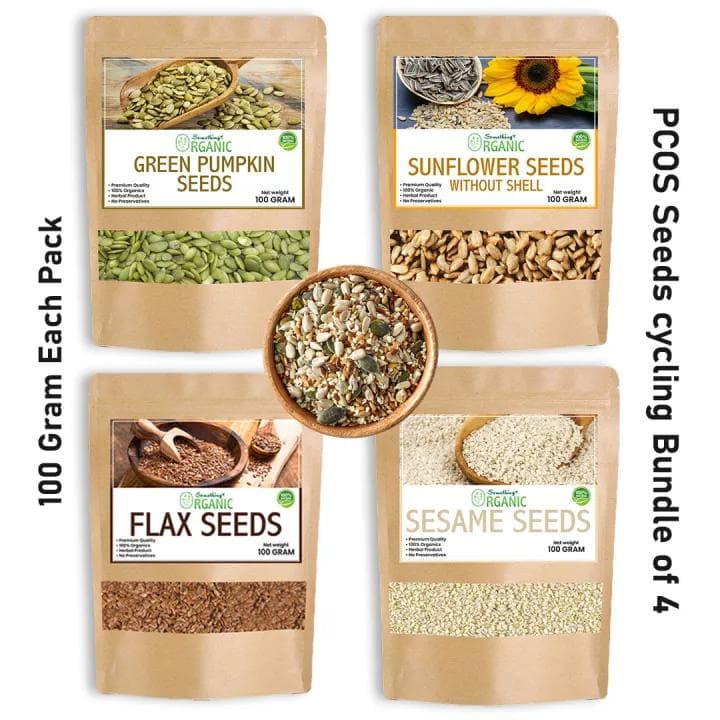 Bundle Of 4 Green Pumpkin, Sunflower, Flexseeds, Seasame Seeds PCOS Seeds Cyling Kit image 1
